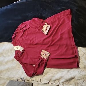 Slit Arm Burgandy Dress